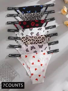Women's All Over Print Letter Tape Knitted Jersey Knicker, Casual Fitted Comfy Smooth Breathable Panty for Daily Wear, Ladies Underwear for All Seasons, Fashion Breathable Underwear, Summer Wear, Womenswear, Everyday, Medium, Casual Soft Panties