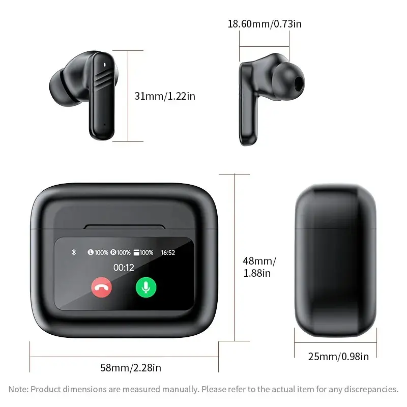 Bluetooth Earphone Touch Screen Noise Reduction Multiple Functions LED Screen Game Mode Sound Mode Phone Call Play Music