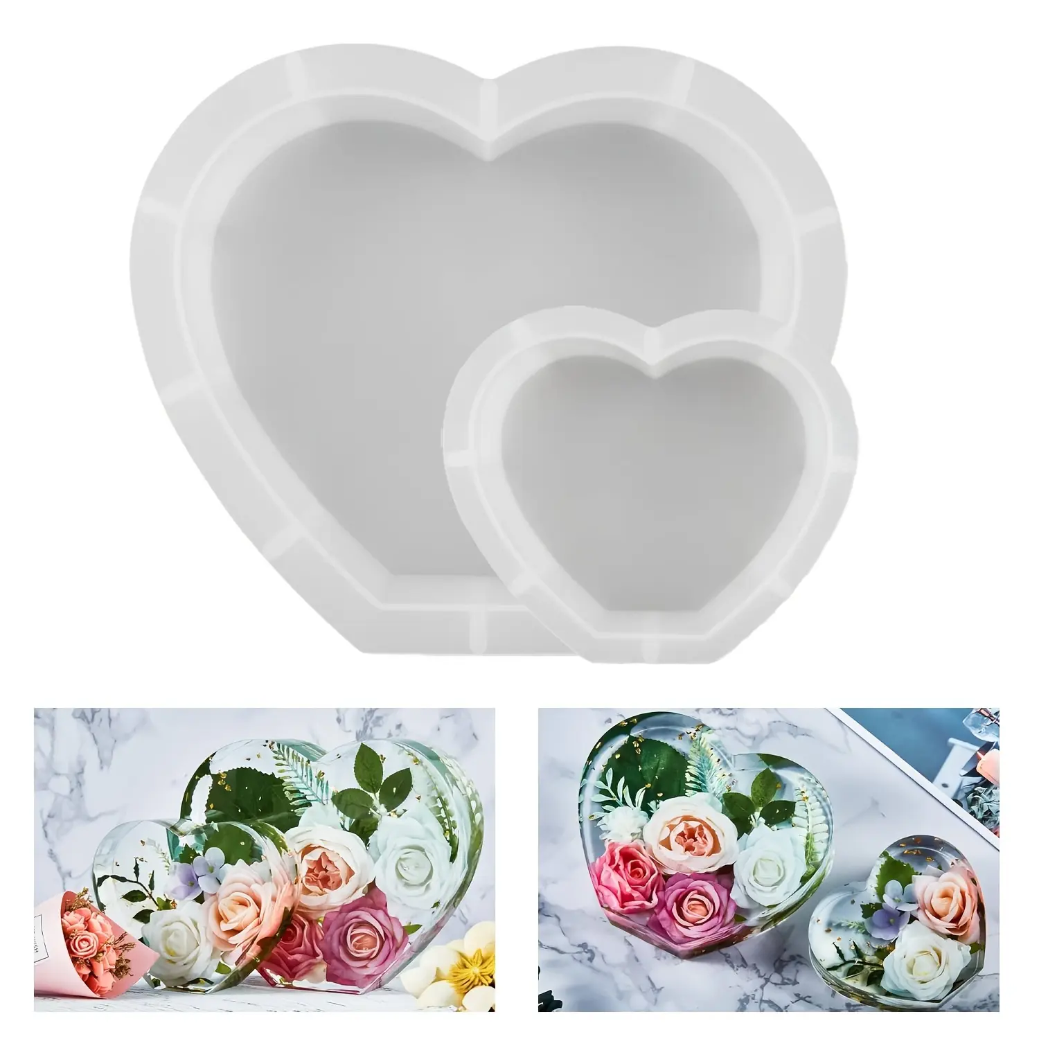 2 Pcs Heart Shape Resin Molds Set,Silicone Molds for Flower Preservation,Deep Epoxy Resin Molds for Resin Art Casting,DIY Wedding,Valentine,Anniversary,Home Decor Gift