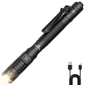 EDC Tactical Flashlight Rechargeable,Dual Modes 1500 High Lumens Pen Flashlight, Dual Switch Pocket LED Flashlight, Super Bright Small Flash Light for Emergency, Camping, Home (Black)