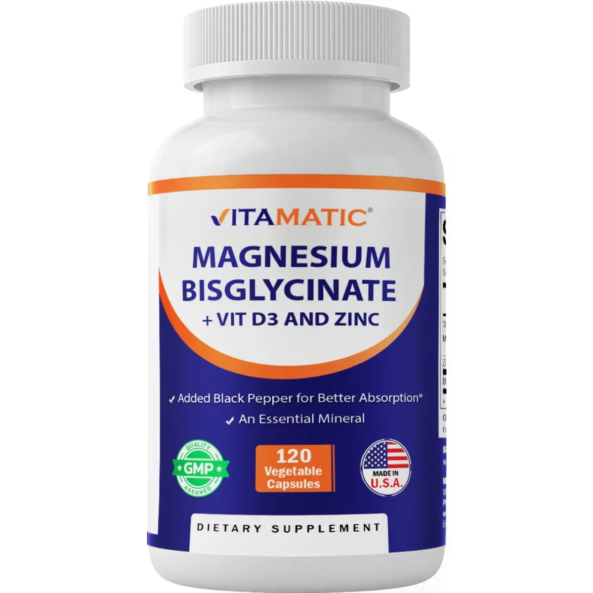 Vitamatic Natural Unflavored Magnesium Mineral Supplement (Bisglycinate & Oxide) with Vitamin D3, Zinc Vitamins Supplements - 120 Veg Capsules - Supports Muscle, Heart Health - Non-GMO, Gluten Free, Natural Supplement