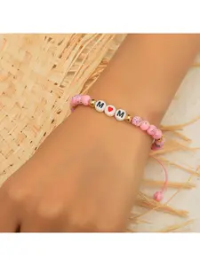 Fresh and sweet pink patterned bead string bracelet with personalized letter beads