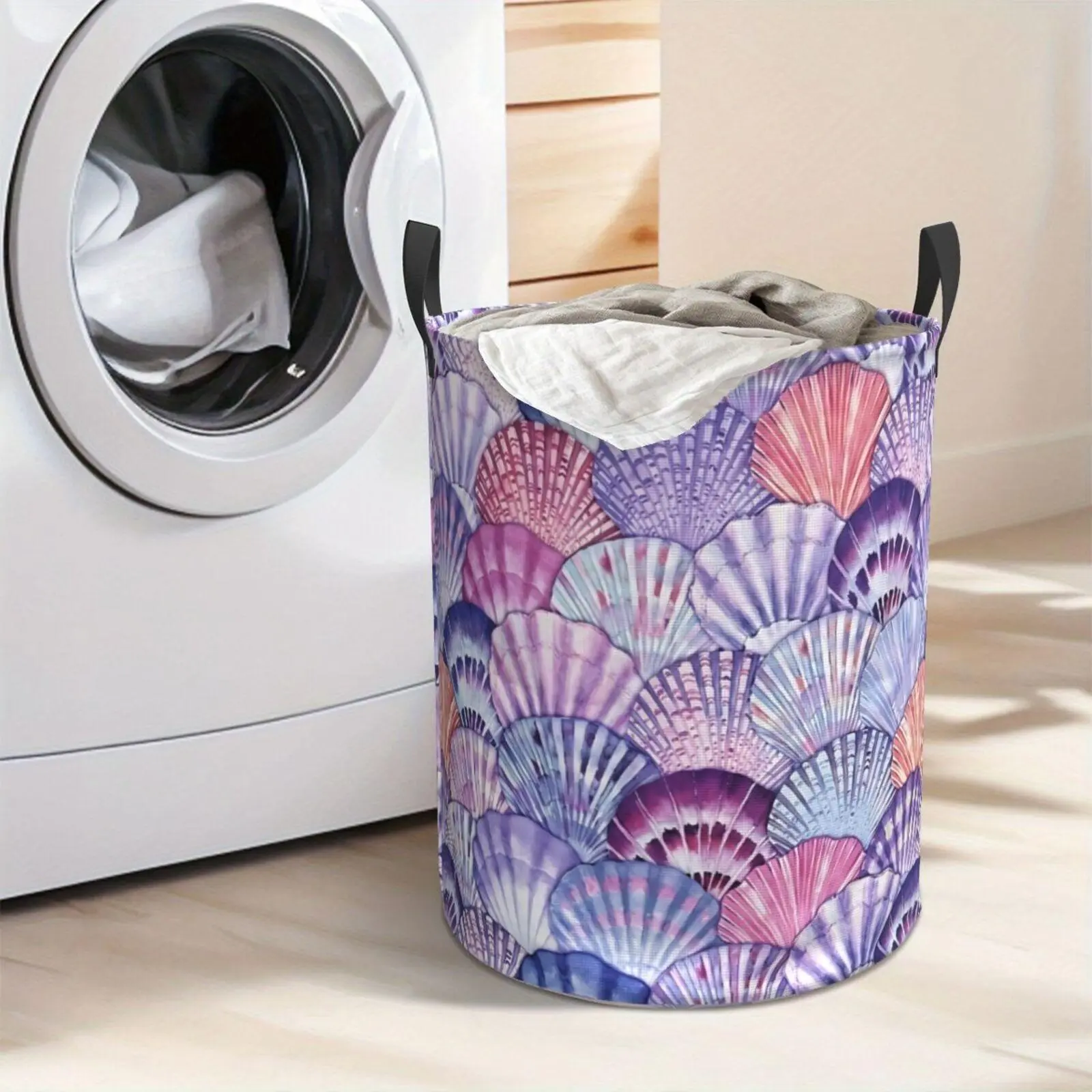 Scallop Shell Laundry Hamper  Portable Storage Hamper with Sturdy Handle， Oxford Cloth， Easy to Store and Collapsible Design， Laundry Baskets