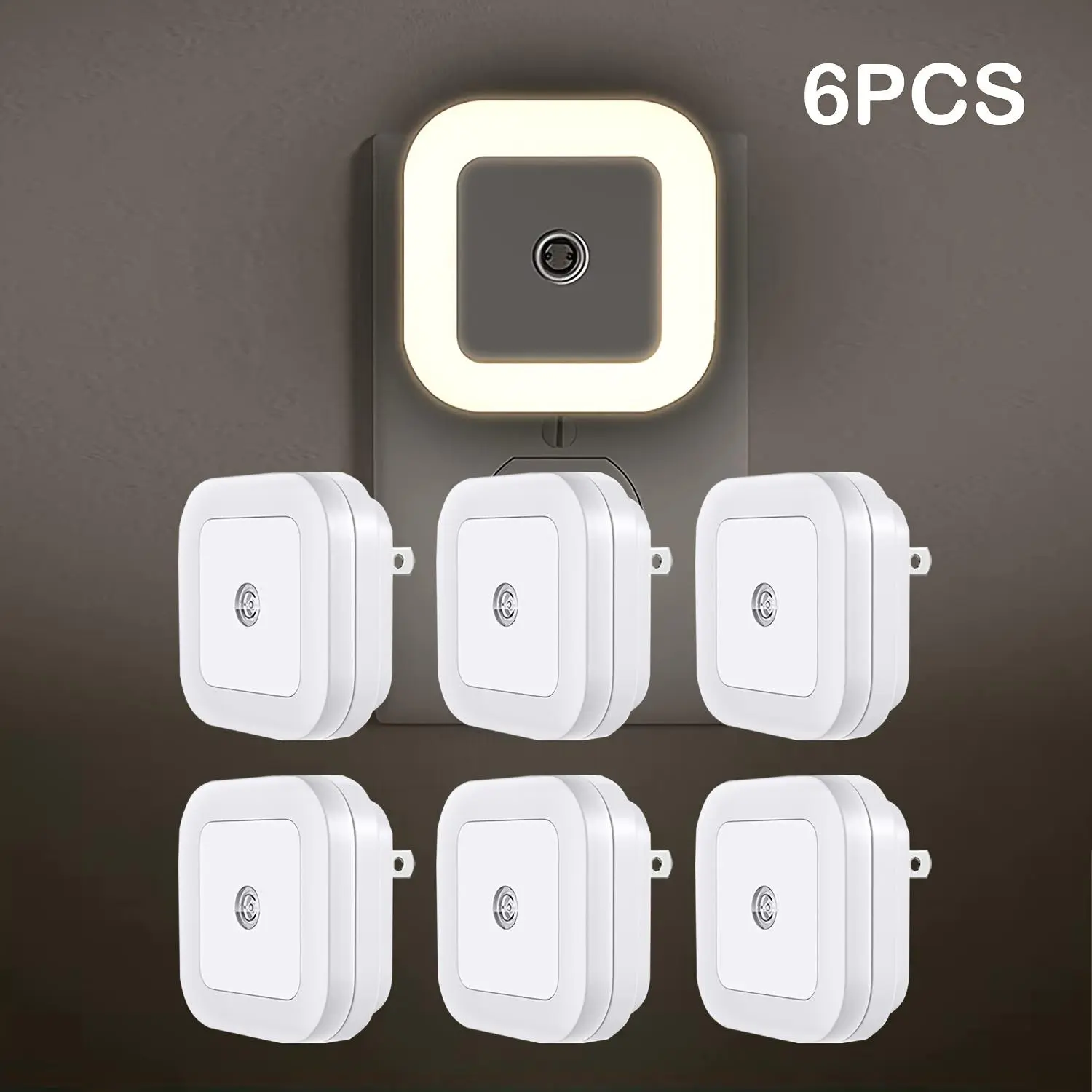 6-Pack LED Night Lights - Warm/White Dusk-to-Dawn Sensor Plug-In Lights, Auto On/Off for Bedroom, Hallway Home Festive Decor, Led Lights