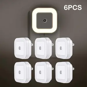 Night Light - Set of 6,  Warm/White LED Nightlights with Dusk-to-Dawn Sensor - Auto On/Off Plug-In Lights for Bedroom, Bathroom, Hallway Warm White Home Lighting