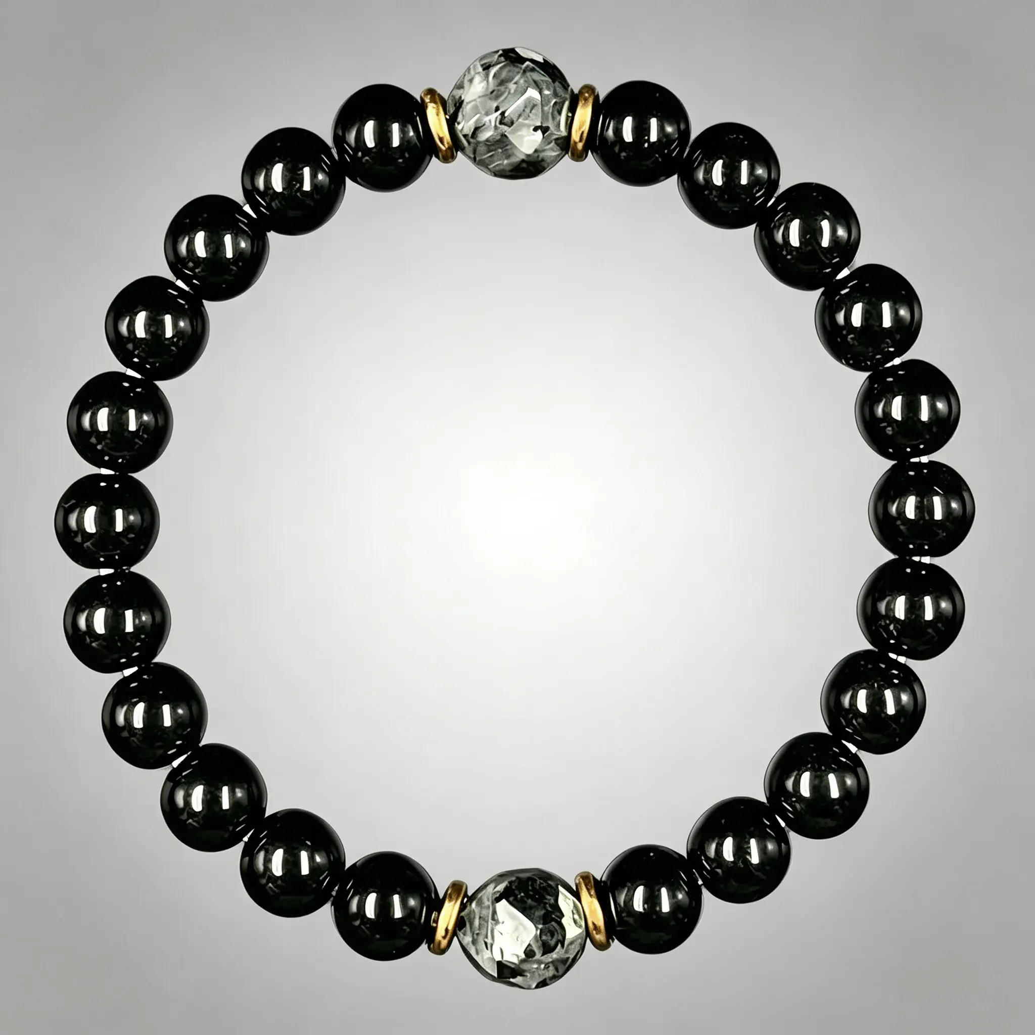 Natural Black Obsidian-Black Tourmaline Protection Bracelet, Energy Grounding Crystal Beaded Jewelry for Men, Men's Accessories,  Father's Day Gifts, Birthday-Anniversary Present