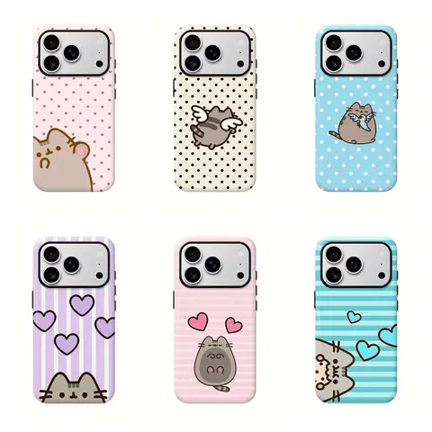 Pusheen The Cat Polka Dot Shockproof Resistant Smartphone Case - Magnetic/Non-Magnetic Casing, Handheld Button Cover, Protection for iPhone 16 Pro Max,15,14,13 & Samsung S25 Ultra,S24 Ultra,S23 FE - Cute Phone Accessories Christmas Gift