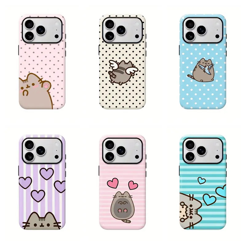 Pusheen The Cat Polka Dot Shockproof Resistant Smartphone Case - Magnetic/Non-Magnetic Casing, Handheld Button Cover, Protection for iPhone 16 Pro Max,15,14,13 & Samsung S25 Ultra,S24 Ultra,S23 FE - Cute Phone Accessories Christmas Gift