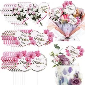 15 Pcs Happy Mothers Day Cake Topper, Mom Letter Flower Cake Toppers Cupcake Picks Pink Decoration for Best Mom Party Decor Supplies