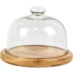 Glass Dessert Dome with Base, Mini Decorative Cake Tray with Glass Dome Cover, 5.9" Cake Fruit Display Tray for Kitchen Birthday Wedding Appetizer Dessert and Cheese Serving Platter