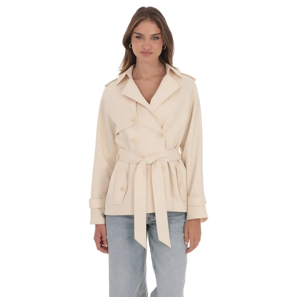 Double Breasted Trench Coat in Cream