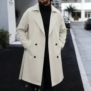 Men's Classic Trench Coat  Double Breasted Belted Windbreaker, Trendy Mid Length Overcoat for Streetwear & Business Casual