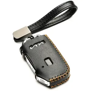 Vitodeco Genuine Leather Smart Key Fob Case Cover Protector Compatible with KIA Soul, Seltos, Sportage, NIRO, Sorento, Telluride, Rio, Forte, K5 (2022-2026 Models) - New Emblem - 5-Button