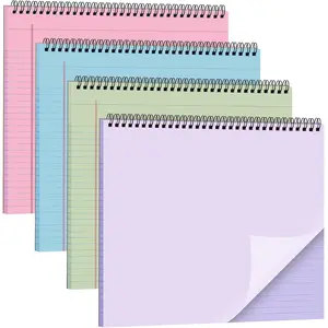 MotiMind 4 Pcs Legal Pads Landscape Notebooks Hole Punched Top Spiral Bound Notebooks 11 x 9.5 Inch College Ruled Drawing Notepad Tear Line for Removal 50 Sheet Office Steno Book(Light Colored)