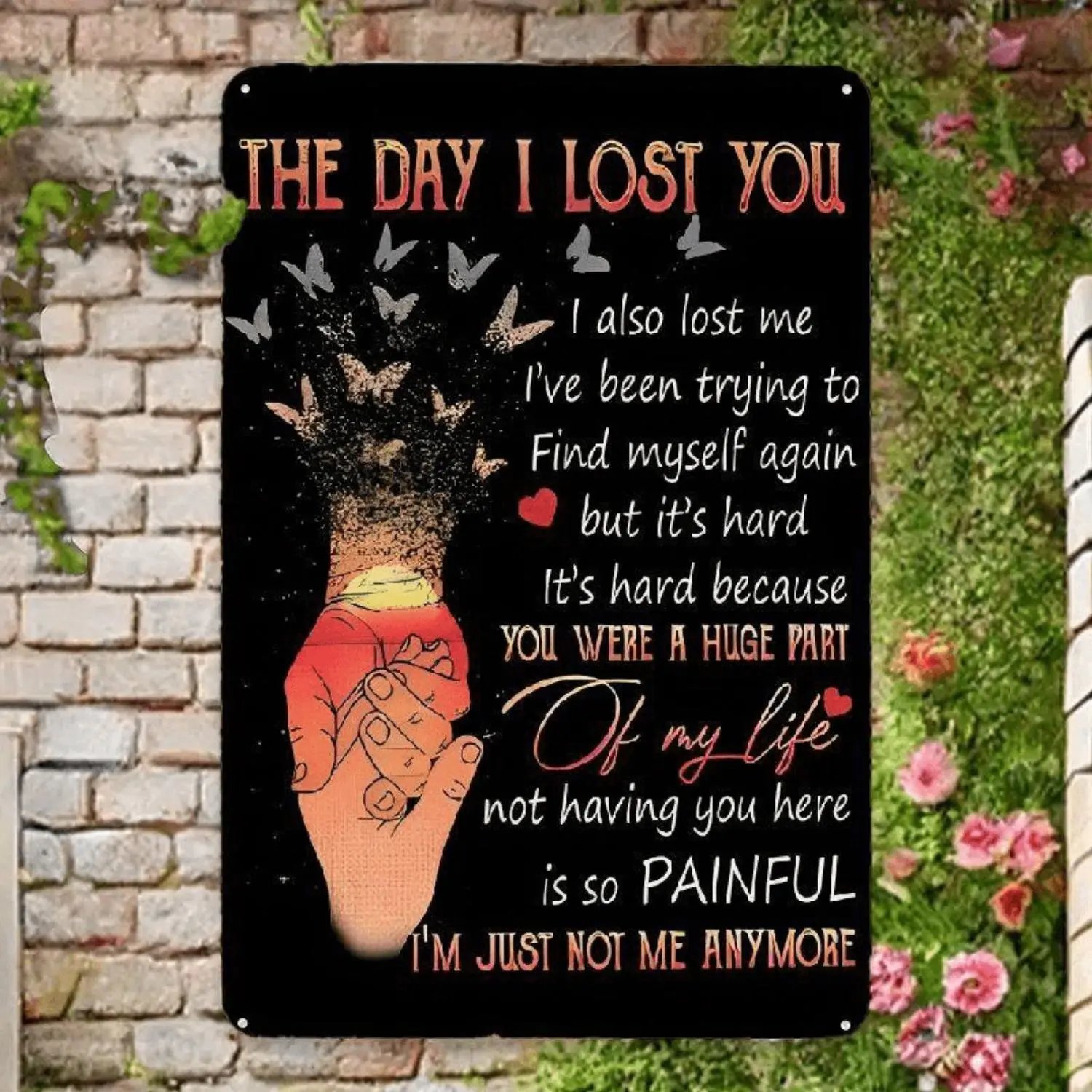 2D Flat 1pc Memorial Sign, Commemorate Loved Ones Metal Sign, Multipurpose Outdoor Yard Home Cemetery Decorations for Grave, 12 × 8 Inches, 2D Flat