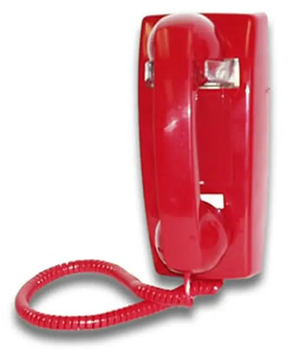 Red Analog Wall Telephone - PABX Compatible, Built-in Ringer, Hearing Aid Compatible, for Household & Customer Service Use