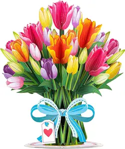 Paper Love HugePop Tulip Flower Pop Up Card with Detachable 3D Paper Bouquet 10"x14" for Birthdays Valentine's Day & Mother's Day