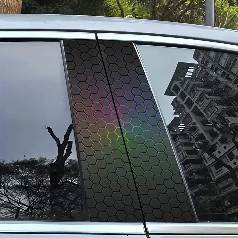Honeycomb Geometric Pattern Car Window B-pillar Sticker, Car Window B-pillar Protective Film, Universal Car Exterior Decorative Sticker, Car Accessories, Car Decals, Car Stickers, Window Decals For Vehicles