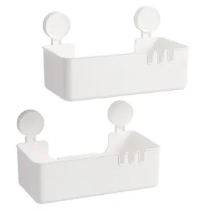 Multifunctional 2-Pack Kitchen Caddy Suction Cup Basket, No Drilling Removable Plastic Shelf Organizer for Kitchen Storage, Super Maximum Load Bearing, Waterproof, No Mounting Rack