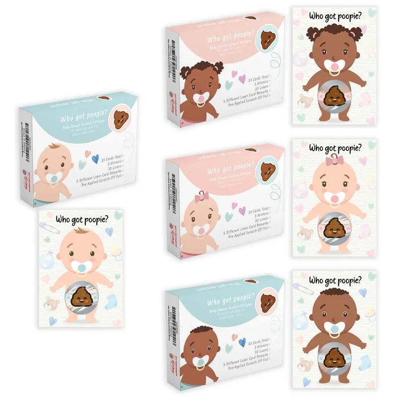 Party Hearty 33-Card Poopie Emoji Scratch-Off Board Game - 2.5 in x 3.5 in Thick Cardstock, Easy to Play, Setup-Friendly Fun Tabletop Game for Baby Shower Bonding, Gender-Neutral 13+ Activity