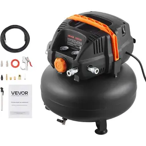 VEVOR 6 Gallon Air Compressor, 1.7HP 2.3CFM@90PSI Portable Pancake Air Compressor & 150PSI Max Pressure, 12-Piece Accessory Kit with 50FT Air Hose for Tire Inflation, Spray Painting, Woodwork Nailing