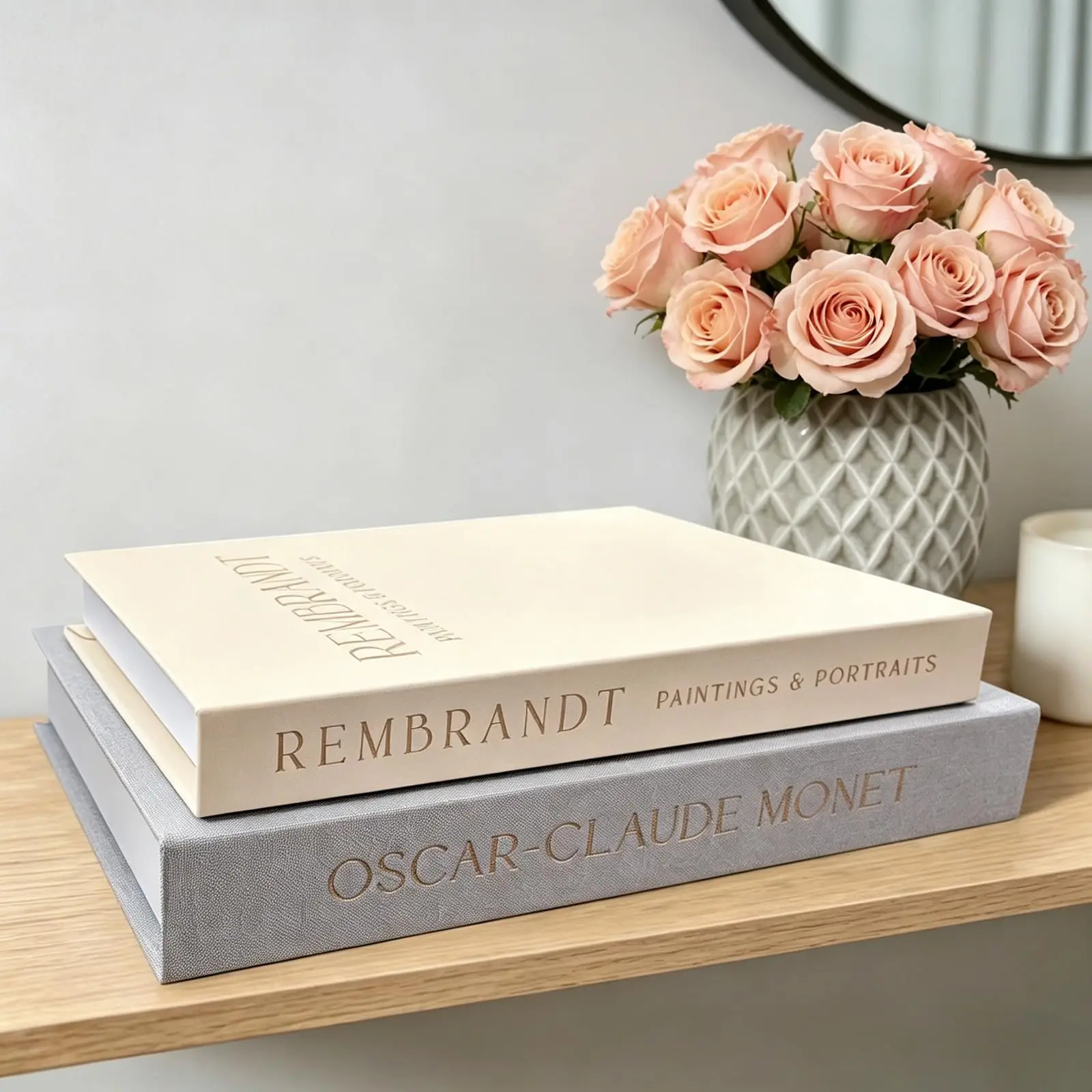 Decorative Books Boxes with Hidden Storage for Coffee Table, Home Decor | Bookshelf Decor with Faux Books 2 Pack | Linen, Gold Letters, Gray & Beige | Hollow Book, Magnetic Closure, for Room Decor homeessentials