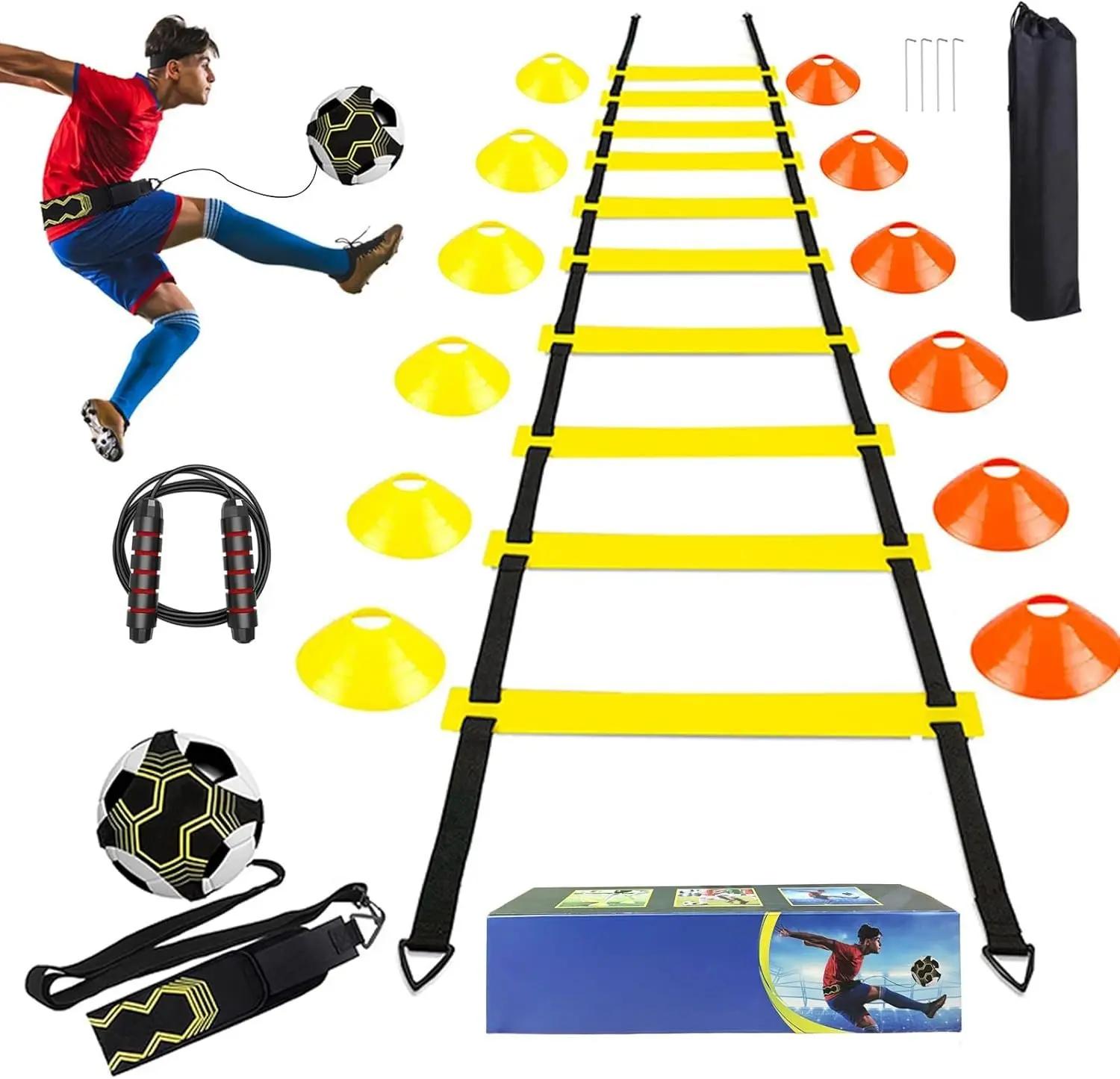 20FT Agility Ladder Soccer Ladder  Equipment with Cones as Gifts for Boys