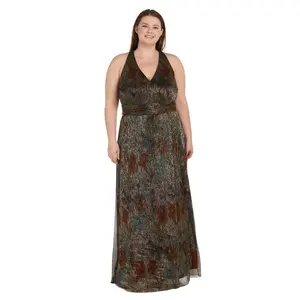R&M Richards 1539W Long Formal Metallic Plus Size Dress