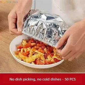 50PCS Disposable Aluminum Foil Heat-Retaining Covers, Kitchenware Cookware for Home Dining Tables and Food Containers, Food Freshness Preservation and Insulation