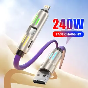 240w Multi-Function USB Charging Cable Super Fast Charger with LED Light, Compatible with Iphone16/15, iPad Pro, Type-C Interface, 1 Meter, 1/2/3pcs Set