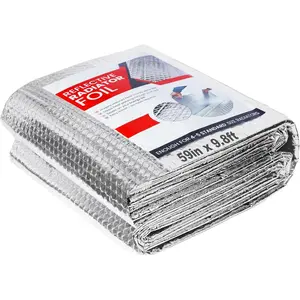 Reflective Insulation Roll 59 in X 9.8 FT, Window Insulation for Summer Heat, Double Side Aluminum Foil Bubble Shield for Windows, Roof, Garage Door