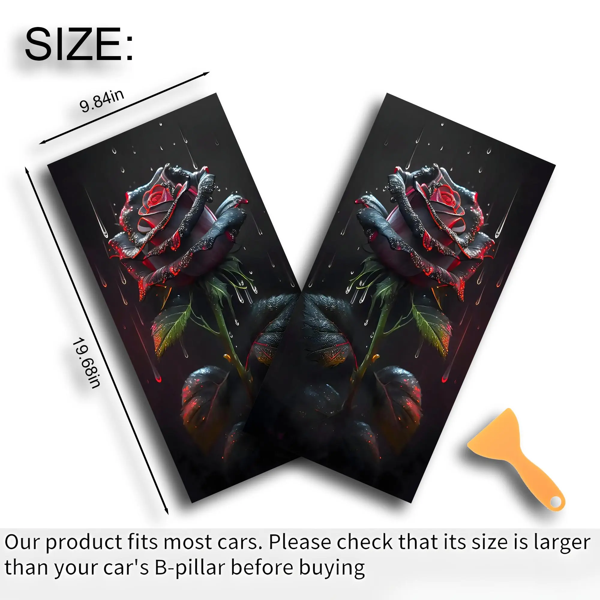 Black Rose Car B-Pillar Permanent Vinyl Decal - Durable Sticker Deco, Easy Installation, Versatile for Multiple Models, Elegant Flower Exterior Accessory, Vinyl Decal Car Stickers, Elegant Car Stickers, Flower Car Stickers