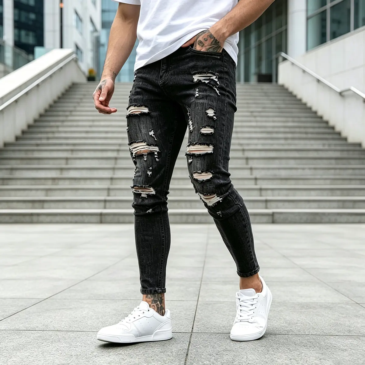 GINGTTO Men's Skinny Jeans Ripped Stretch Tapered Leg Fashion Comfort Distressed Denim Pants