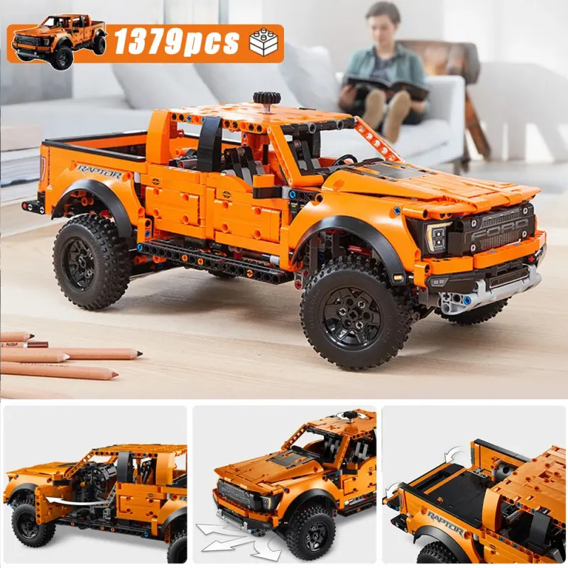 Valentine's Day 1379pcs Tech Raptors F150 Truck Racing Building Block Set Compatible Moc Creative DIY Car Toy Gift for Kids Teens Adults