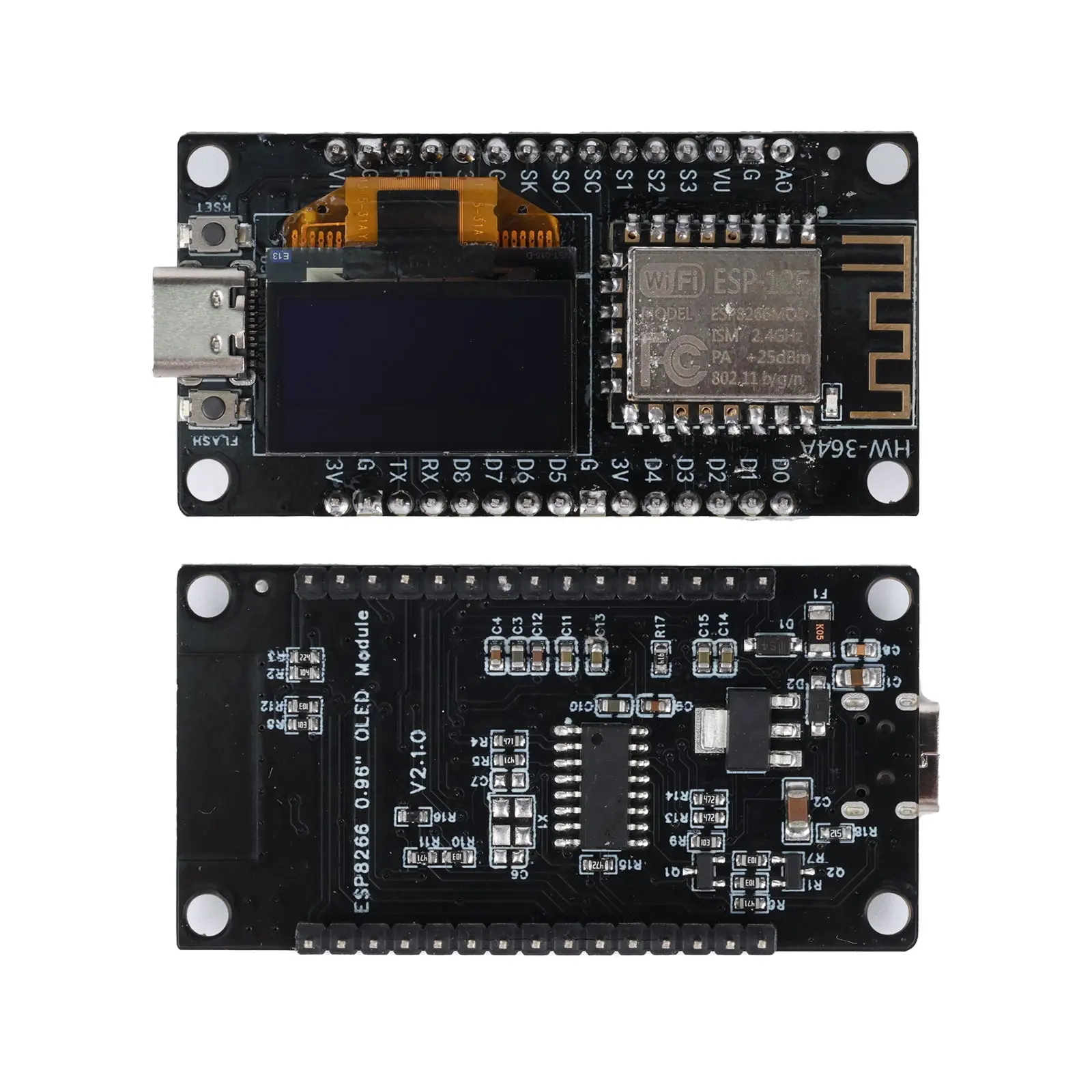 ESP8266 NodeMCU Development Board with 0.96 Inch OLED Display, Type-C, Pre-Soldered with Foam