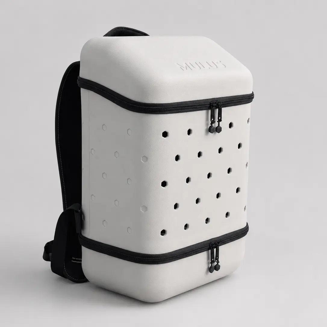 Ash Gray Portable Bag with Zippered Top and Black Strap