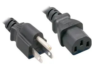 Nippon Labs 14 AWG Standard Power Cord NEMA 5-15P to C13, NEMA5-15P/IEC320 C13, SJT, 15A, 125V, 15ft. Black Cable