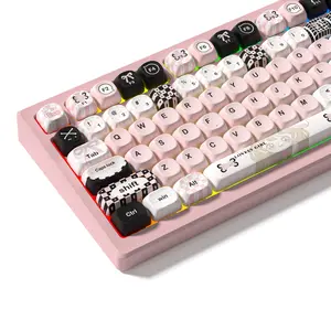 Womier MOA Profile PBT Keycaps,132 Keys Cute Style Keycap Set with Cute Icons, Dye-Sublimation, Black Pink Theme for Most 60% 65% 75% 80% 100% US Layout Cherry MX Switches Mechanical Keyboard