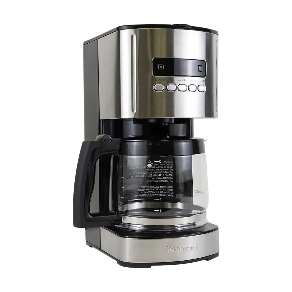 Kenmore KKCM12B 120V 12-Cup Programmable Coffee Maker with Water Filtration, Pause and Pour Function, Morning Use, Maintains Freshness - Black & Silver