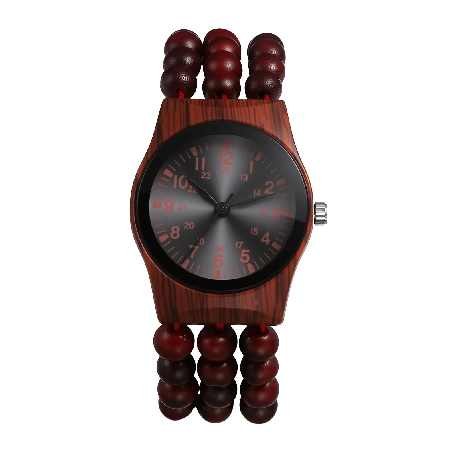OIDEA Women's Bohemian Wooden Bead Wristwatch, Handmade Elastic Bracelet Band with Analog Quartz Dial, Quartz Wristwatch, Wood, Stretch Fit, 1.46 In