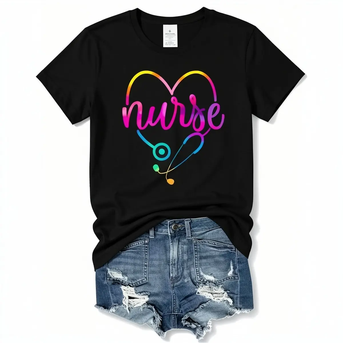 Nurse Letter Print Crew Neck T-Shirt, Casual Short Sleeve Women's Clothing for Spring & Summer