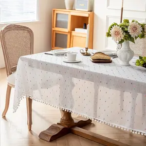 1pc European Style Colorful Candy-Decorated Rectangular Tablecloth, Pom-Pom Fringe, Fun Atmosphere, Wedding, Easter, Halloween Party Decor