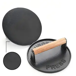 Cast Iron Burger Press with Wooden Handle, Non-Stick Coating, Kitchen Tool, Ideal for Bacon, Meat, Hamburgers, Compatible with Blackstone Griddle, Grill