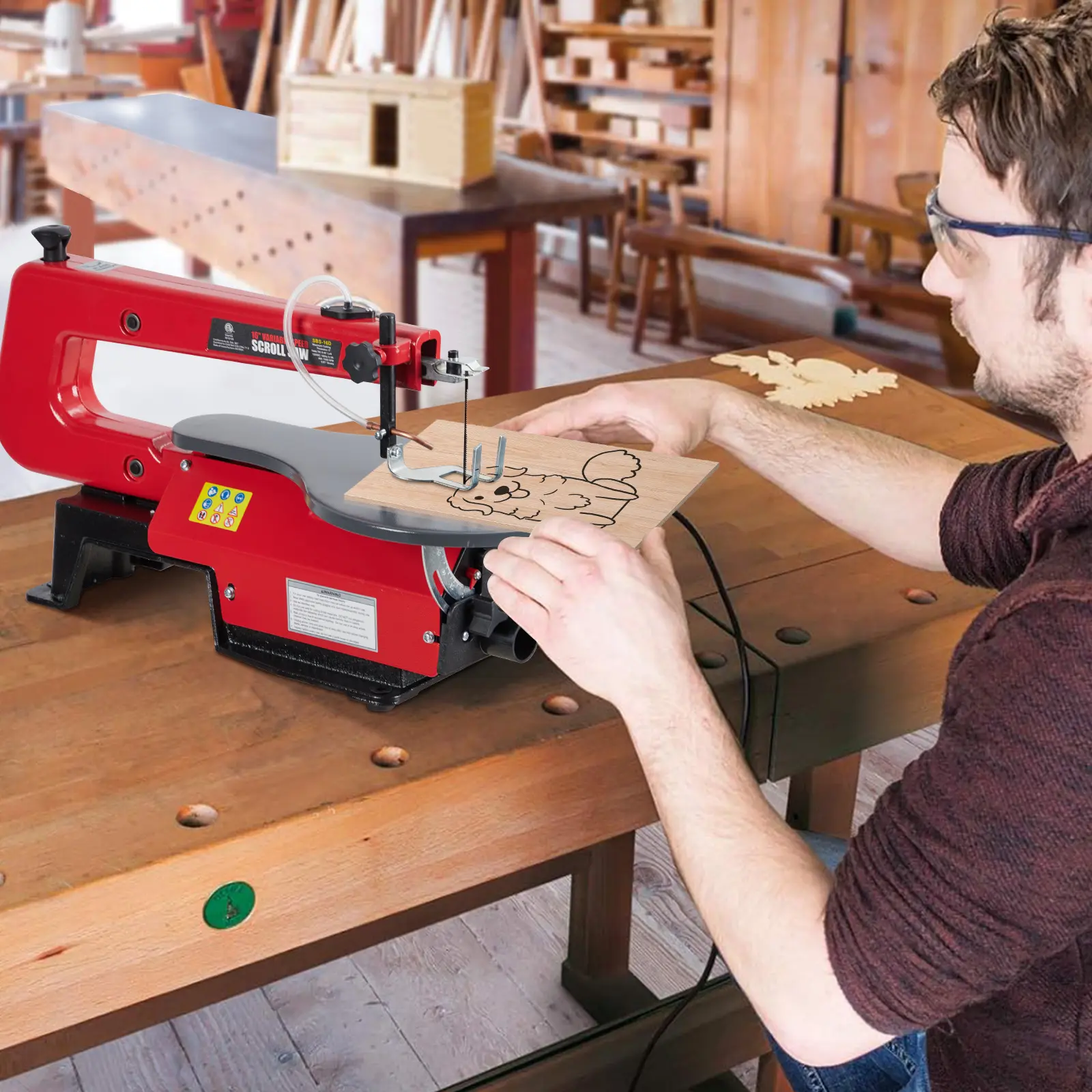 16" Scroll Saw | Variable Speed 400–1600 SPM | Extra-Large Tilting Table 0–45° – Ideal for Woodworking