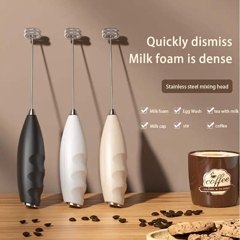 Electric Handheld Milk Frother - Stainless Steel Wand, Ergo Grip, Mini Whisk Drink Mixer for Coffee Drinks, Coffee Bar Kitchen Gadget, Perfect Gift for Housewarming Friends Family Home Supplies