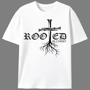 Rooted In Christ Cross Nails T-Shirt, Unisex Christian Faith Graphic Tee, Religious Inspiration Casual Shirt