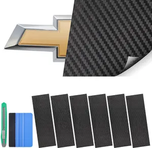 for 12" x 4.3" Chevrolet Chevy Bowtie Emblem Vinyl Wrap Kit with Spatula and Cutter, 6pcs Waterproof Universal Logo Overlay Black Carbon Fiber