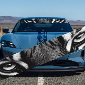 A pair of black and white tiger eye car front windshield stickers for Toyota, Volkswagen, Land Rover, Citroen, Honda, Mitsubishi, Ford, Volkswagen, BMW, Opel, Porsche, Citroen. Sedan, SUV, MPV Windshield Banners