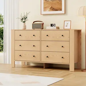 OP-Garvee Wide 6 Drawer Dresser for Bedroom – Modern Wooden Chest with Deep Storage Drawers, Metal Knobs – Ideal for Kids Room, Entryway, Hallway, or Home Office Organization TwinFullQueen Floor Bed Tempered Glass Two-Tier End Table marble countertop