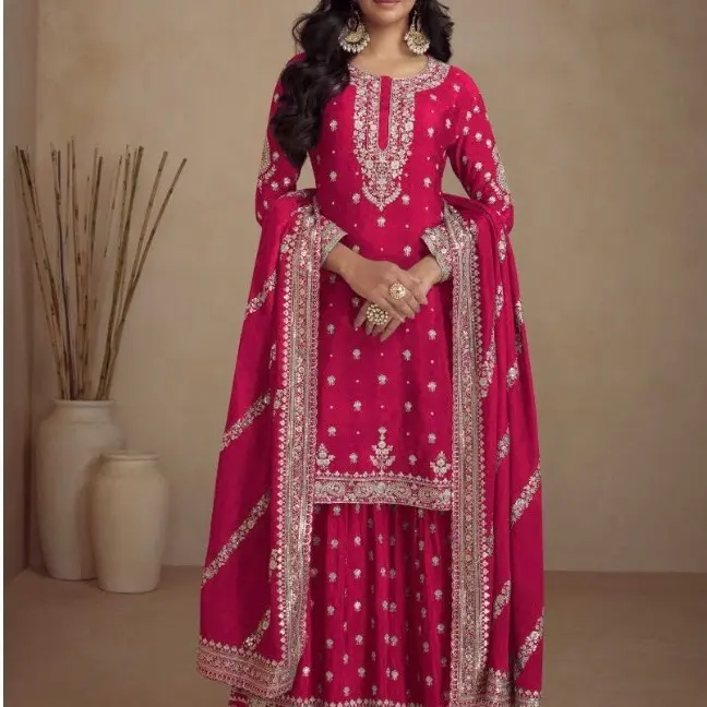 Designer Party Wear Kurta With Palazzo and Dupatta